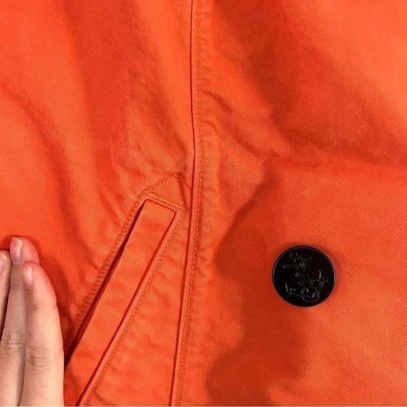 🦋 Lands’ End Canvas Orange Jacket Pea Coat Spring Casual Large Medium - Picture 7 of 10